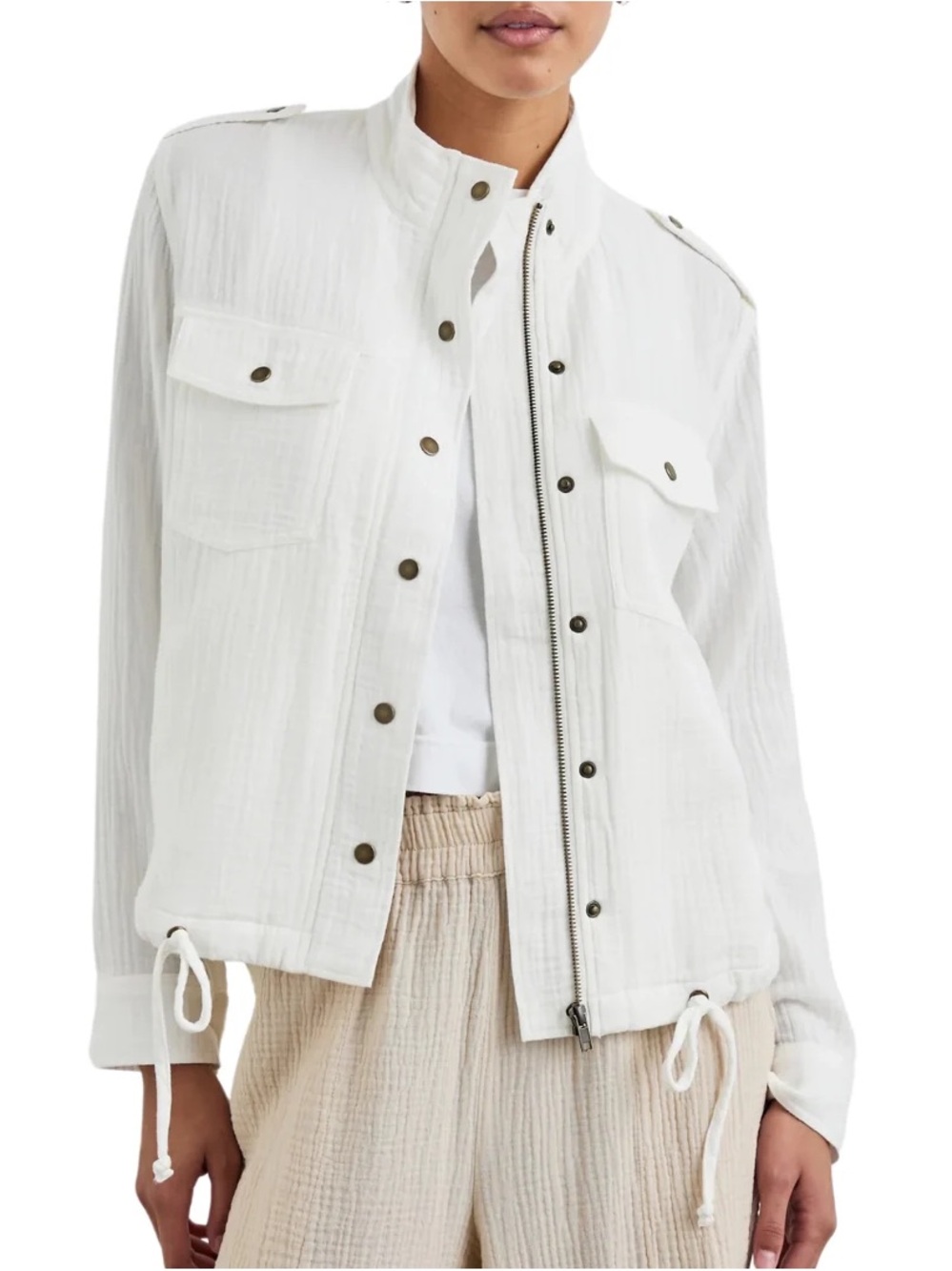 Rails Collins Jacket White Organic Cotton Gauze Utility Military Size M